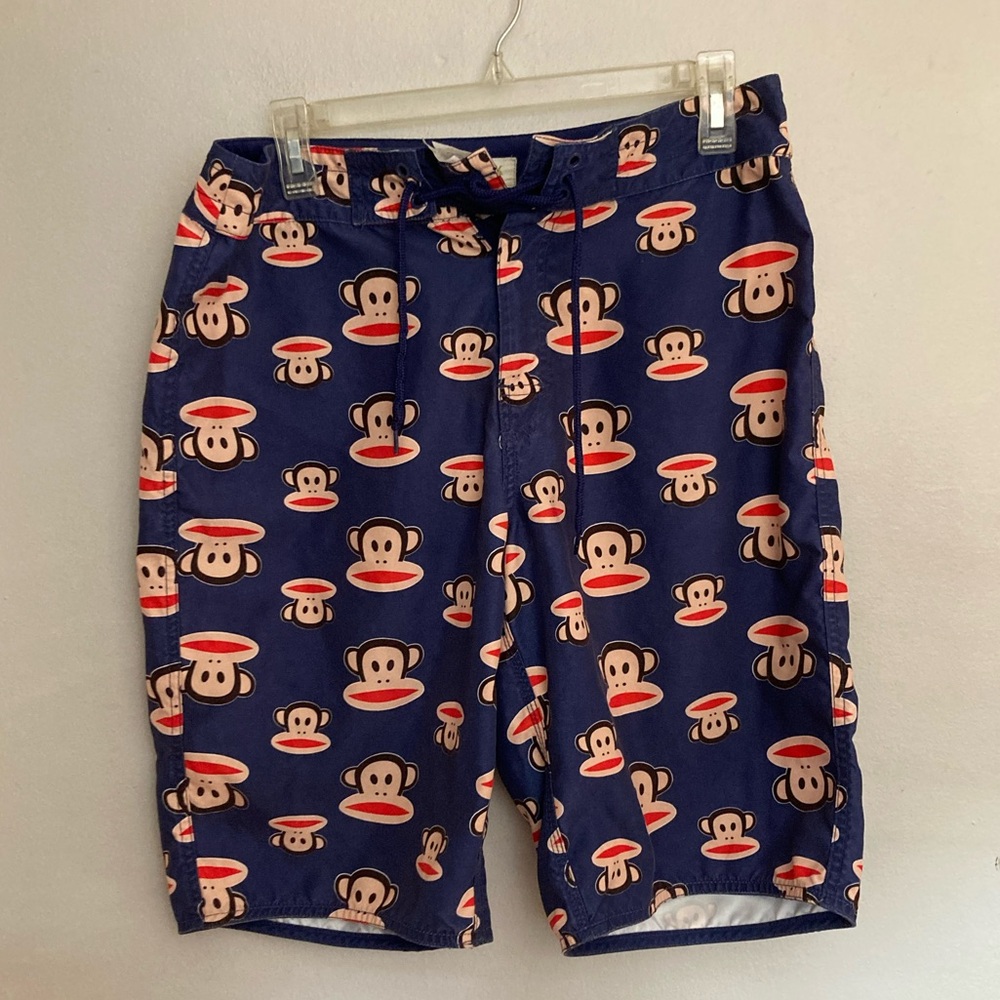 7-7 Paul Frank Mens Board Shorts Swim Trunks Monkeys Size 32 Blue